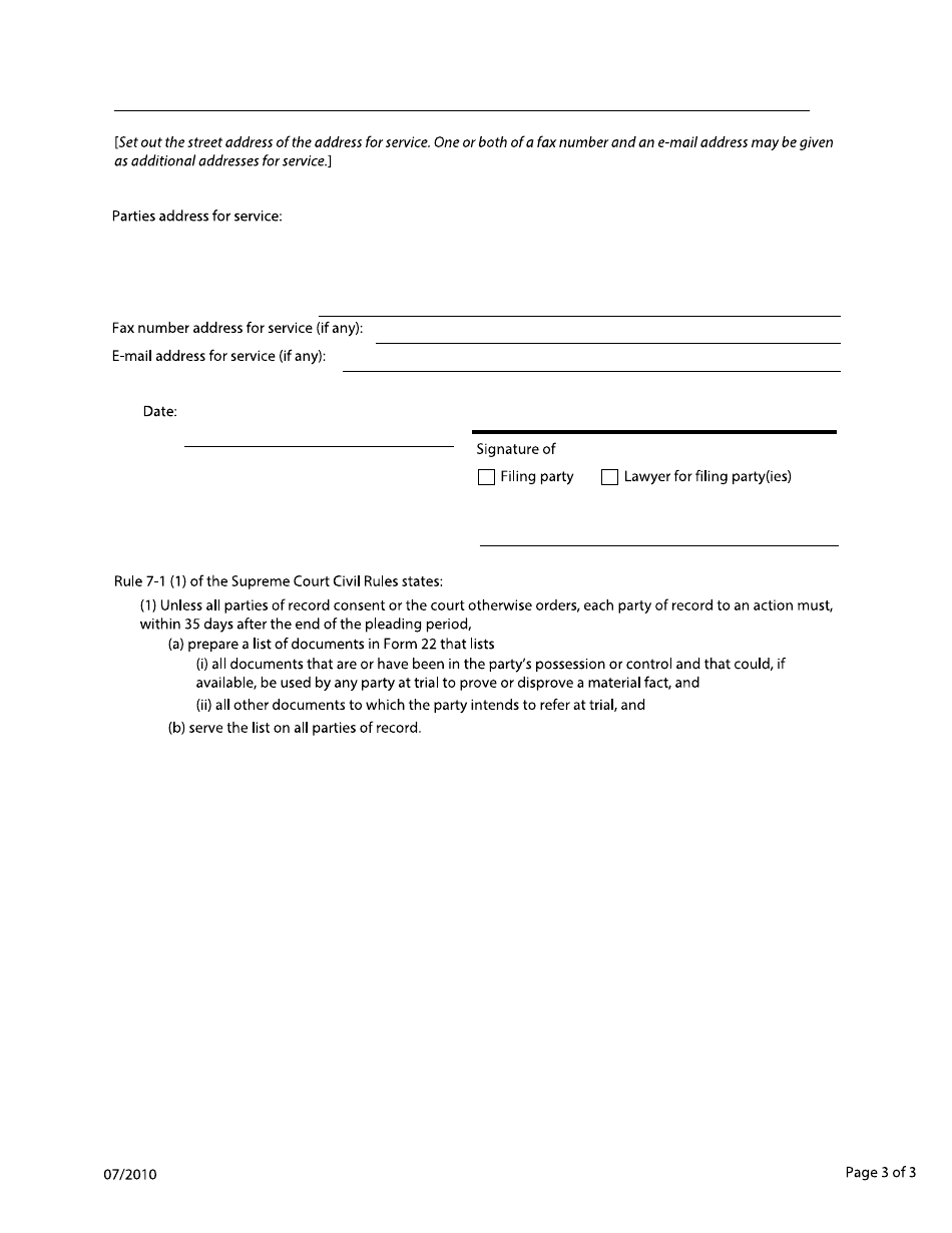 Form 4 Response to Counterclaim - British Columbia, Canada, Page 3