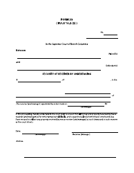 Form 39 Security of Receiver by Undertaking - British Columbia, Canada