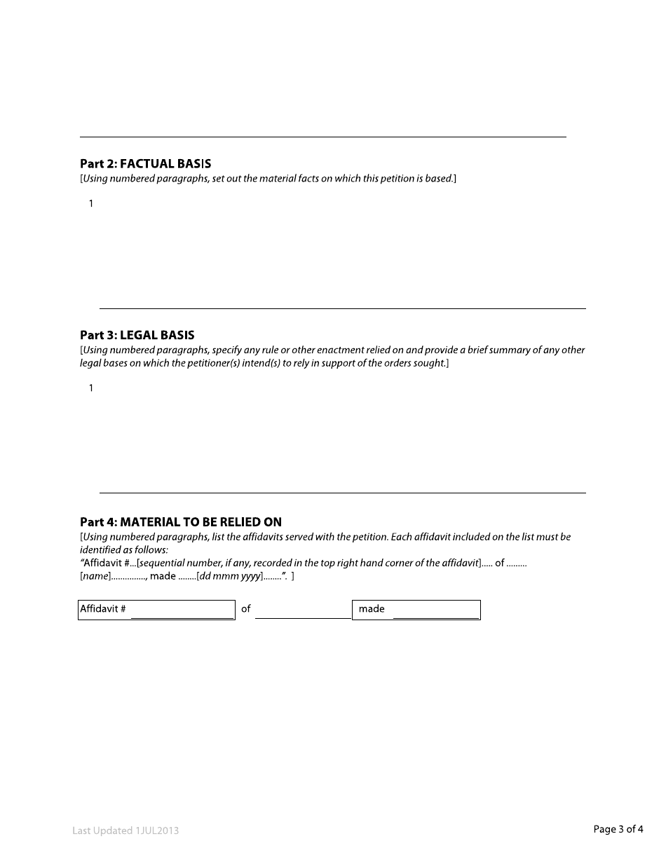 Form 66 Petition to the Court - British Columbia, Canada, Page 3