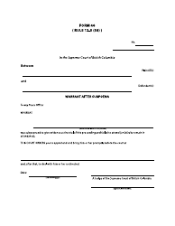 Document preview: Form 46 Warrant After Subpoena - British Columbia, Canada
