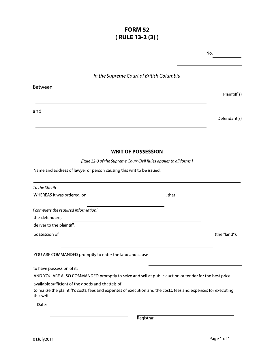 Writ Of Possession Form Bexar County