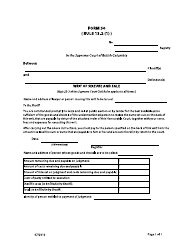 Document preview: Form 50 Writ of Seizure and Sale - British Columbia, Canada