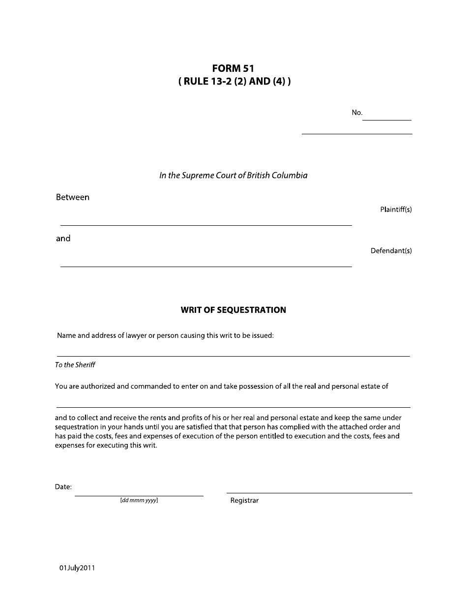 Form 51 - Fill Out, Sign Online and Download Fillable PDF, British ...