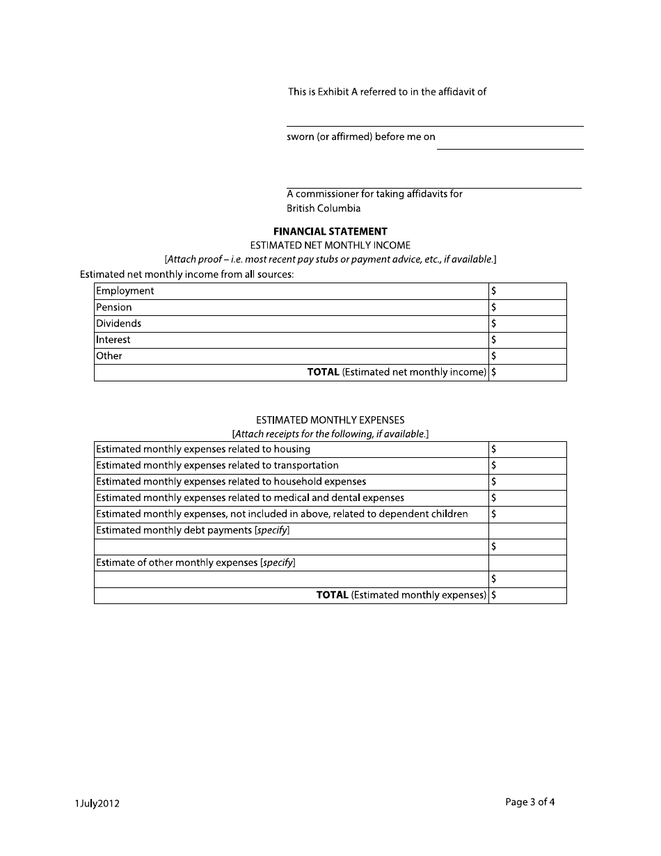 Form F86 Affidavit in Support to Waive Fees - British Columbia, Canada, Page 3