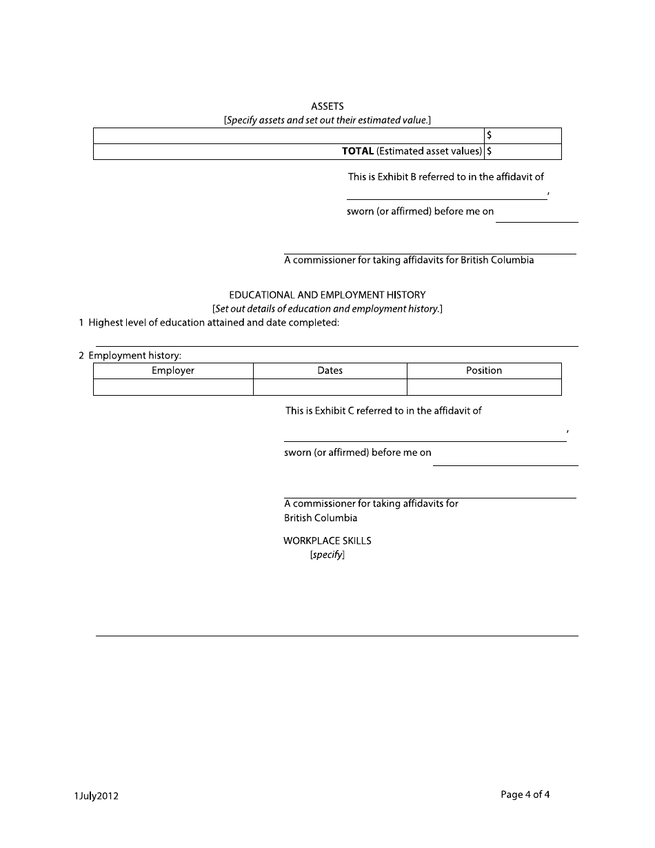 Form F86 Affidavit in Support to Waive Fees - British Columbia, Canada, Page 4
