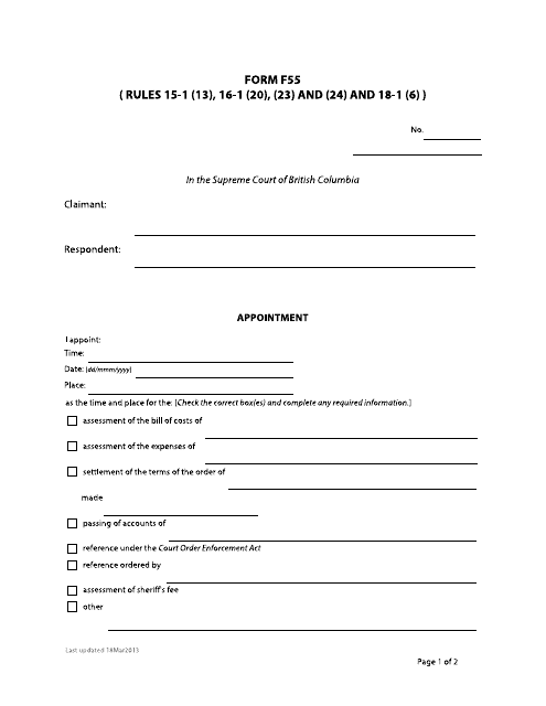 Form F55 Appointment - British Columbia, Canada