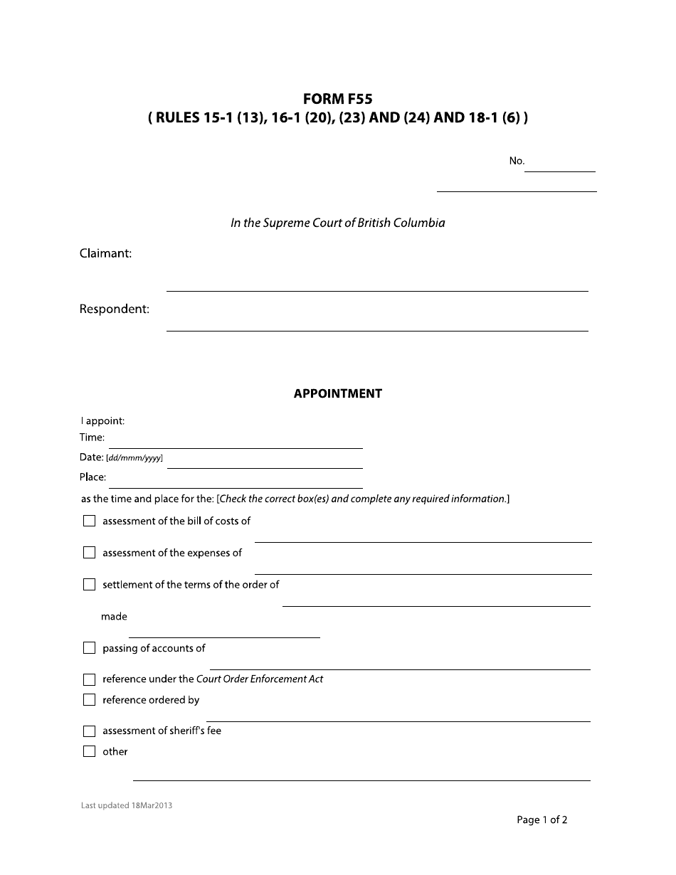 Form F55 Appointment - British Columbia, Canada, Page 1