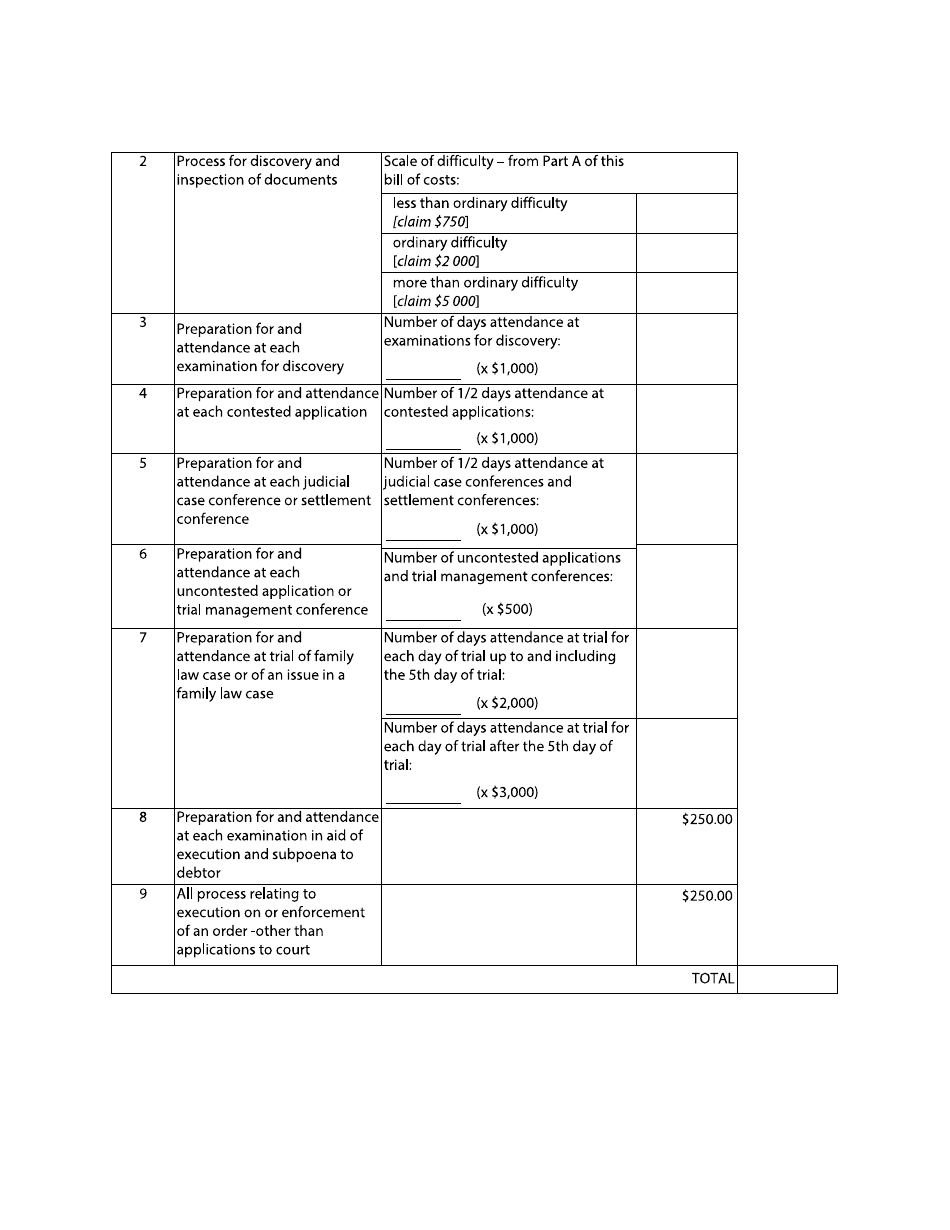 Form F71 Bill of Costs - British Columbia, Canada, Page 2