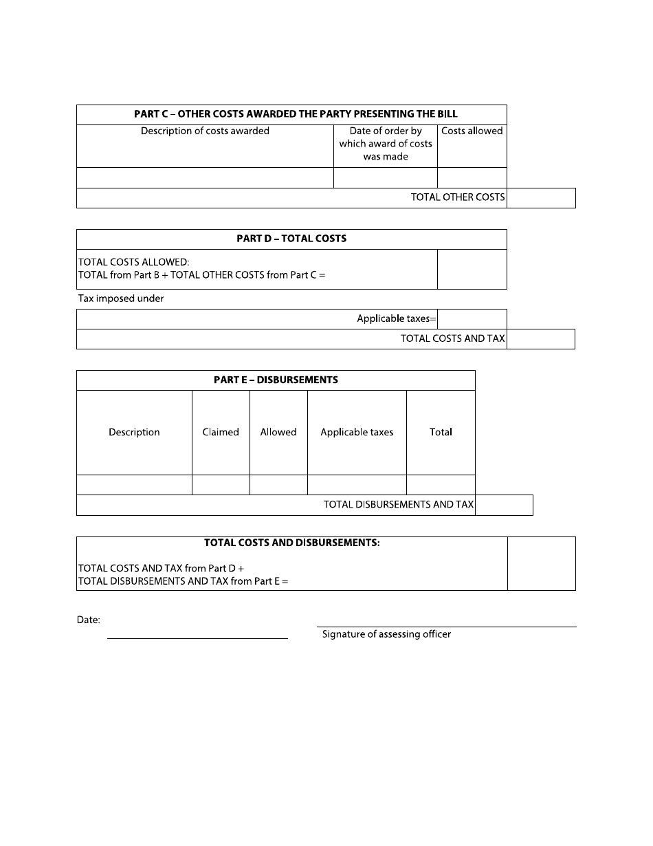 Form F71 Bill of Costs - British Columbia, Canada, Page 3