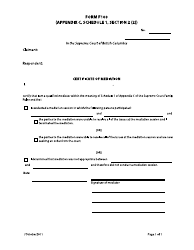 Document preview: Form F100 Certificate of Mediation - British Columbia, Canada