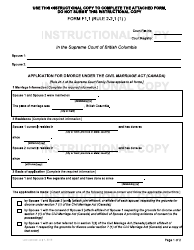 Form F1.1 Application for Divorce Under the Civil Marriage Act - British Columbia, Canada
