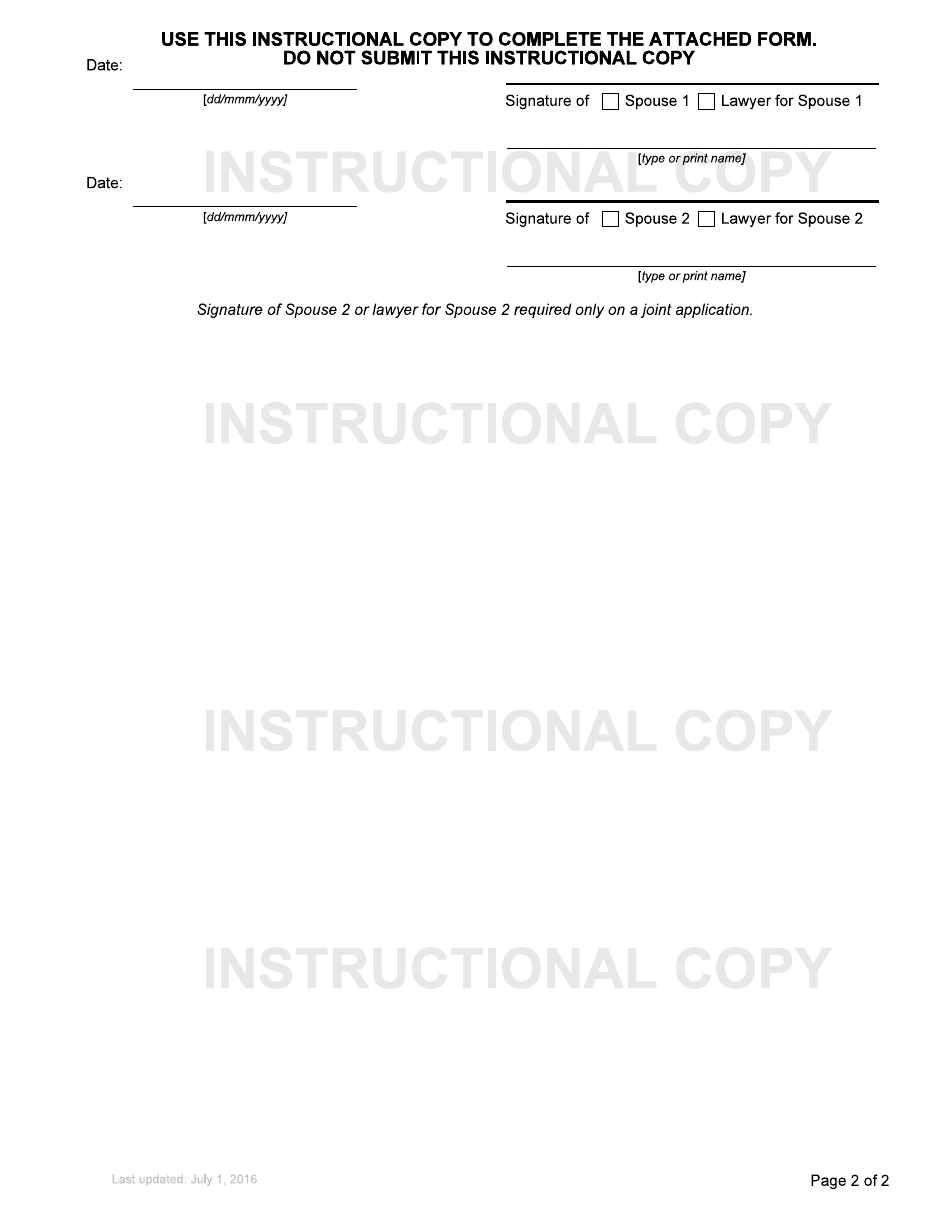 Form F1.1 Application for Divorce Under the Civil Marriage Act - British Columbia, Canada, Page 2
