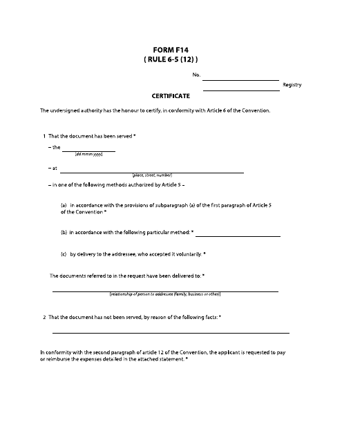 Form F14  Printable Pdf