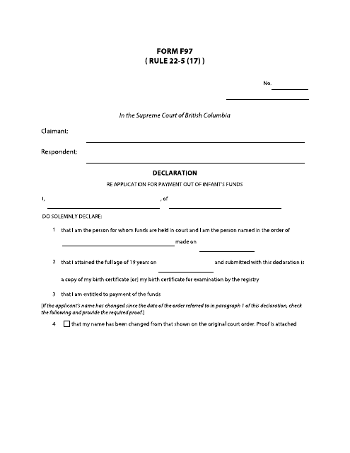 Form F97 Declaration - British Columbia, Canada