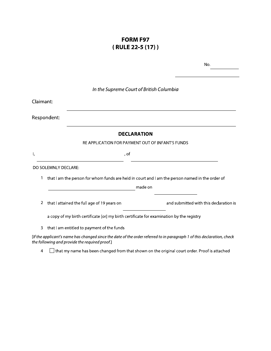 Form F97 Declaration - British Columbia, Canada, Page 1