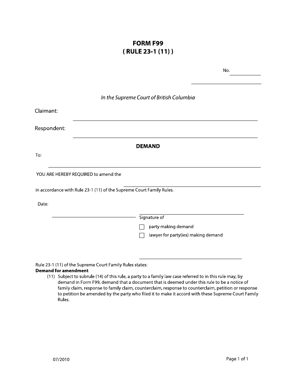 Form F99 Demand - British Columbia, Canada, Page 1