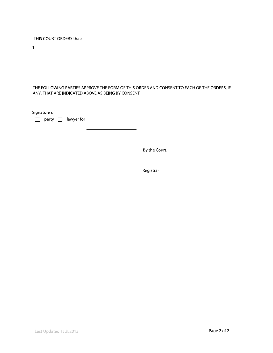 Form F33 Consent Order - British Columbia, Canada, Page 2
