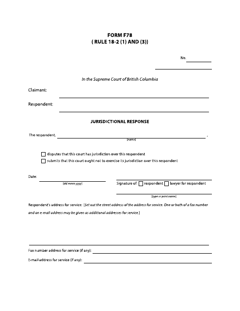 Form F78 Jurisdictional Response - British Columbia, Canada