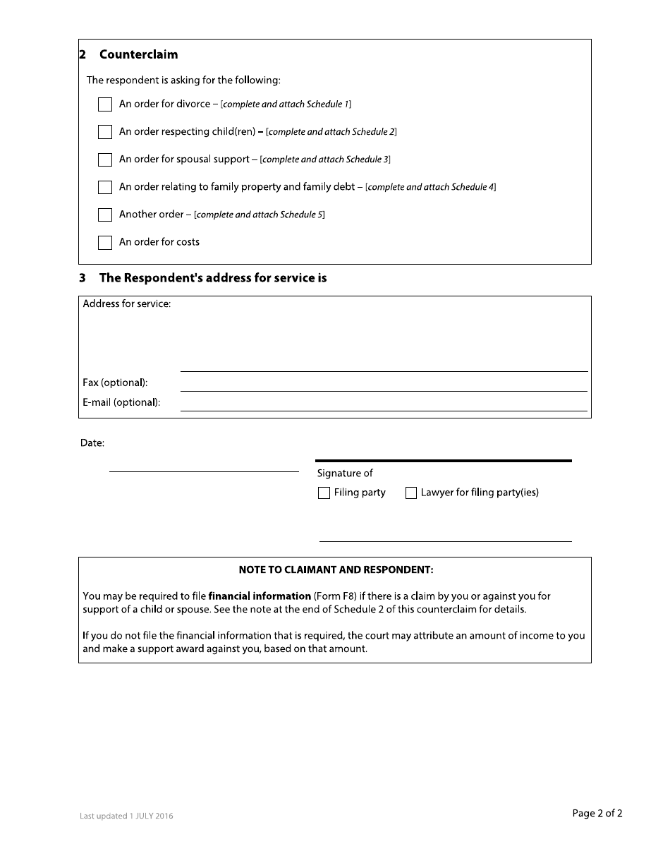 Form F5 Counterclaim - British Columbia, Canada, Page 2
