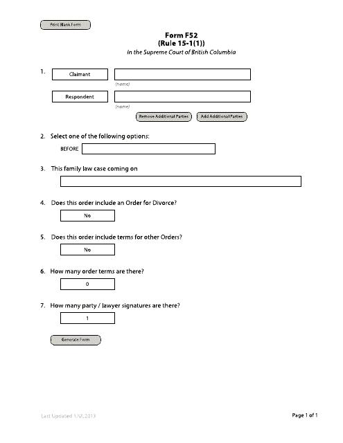 Form F52  Printable Pdf