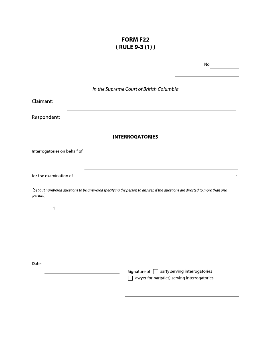 Form F22 Interrogatories - British Columbia, Canada, Page 1