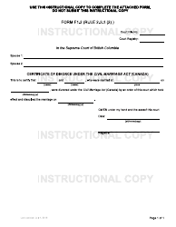 Document preview: Form F1.2 Certificate of Divorce Under the Civil Marriage Act (Canada) - British Columbia, Canada