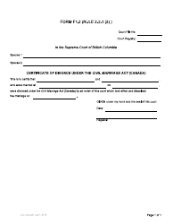 Form F1.2 Certificate of Divorce Under the Civil Marriage Act (Canada) - British Columbia, Canada, Page 2