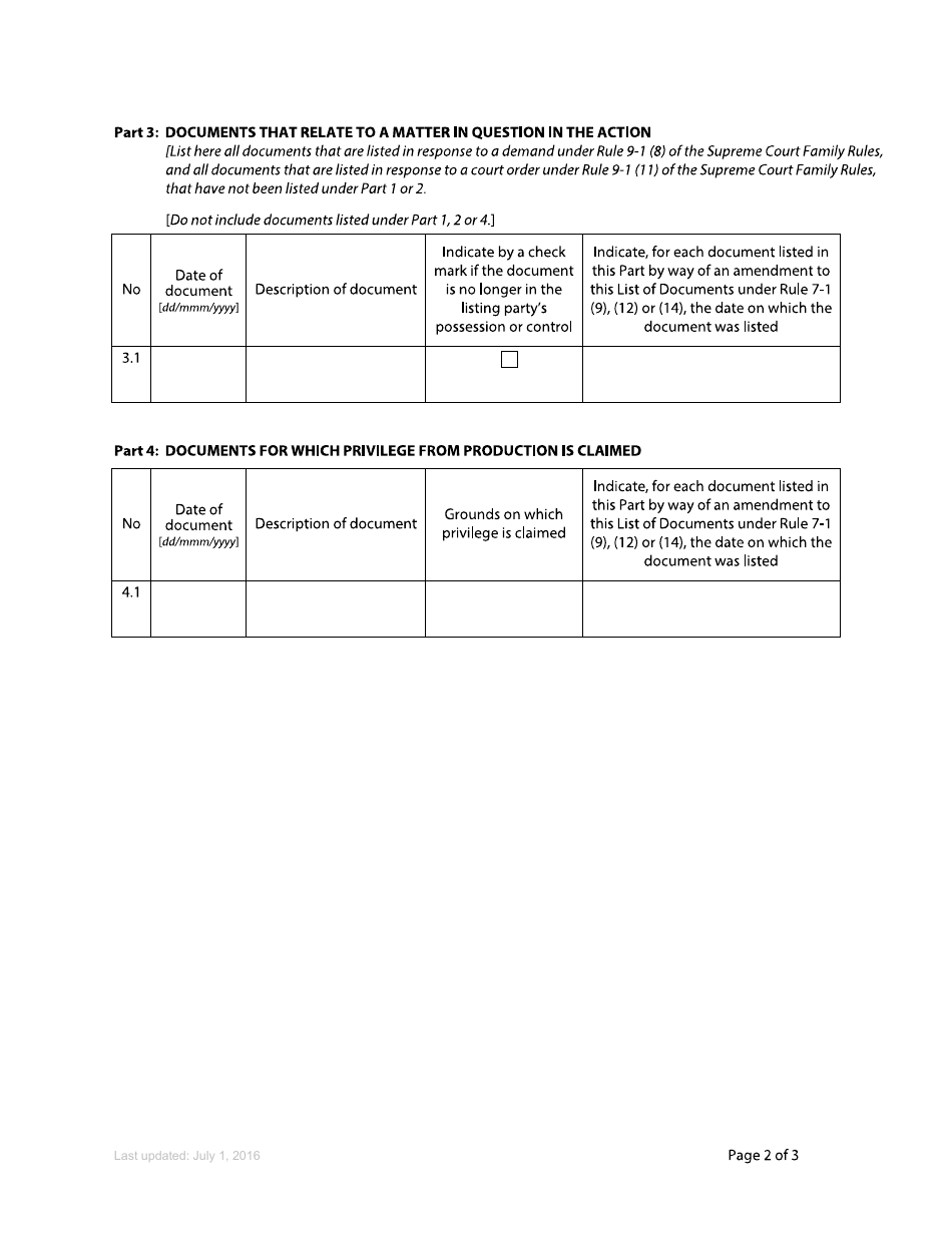 Form F20 List of Documents - British Columbia, Canada, Page 2