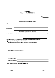 Form F10 Notice of Address for Service - British Columbia, Canada