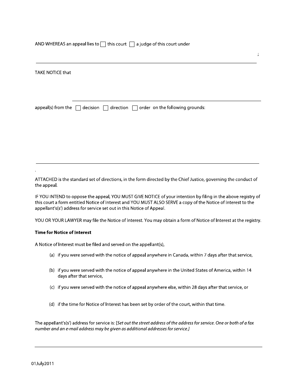 Form F80 Notice of Appeal  Standard Directions - British Columbia, Canada, Page 2