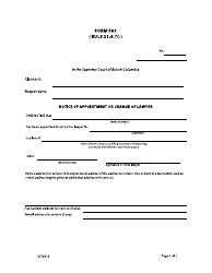 Document preview: Form F87 Notice of Appointment or Change of Lawyer - British Columbia, Canada