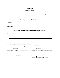 Document preview: Form F49 Notice of Intention to Call Adverse Party as a Witness - British Columbia, Canada