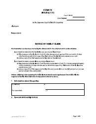 Document preview: Form F3 Notice of Family Claim - British Columbia, Canada