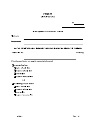 Form F7 Notice of Withdrawal in Family Law Case in Which a Divorce Is Claimed - British Columbia, Canada