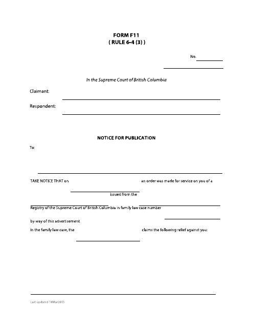 Form F11 Notice for Publication - British Columbia, Canada