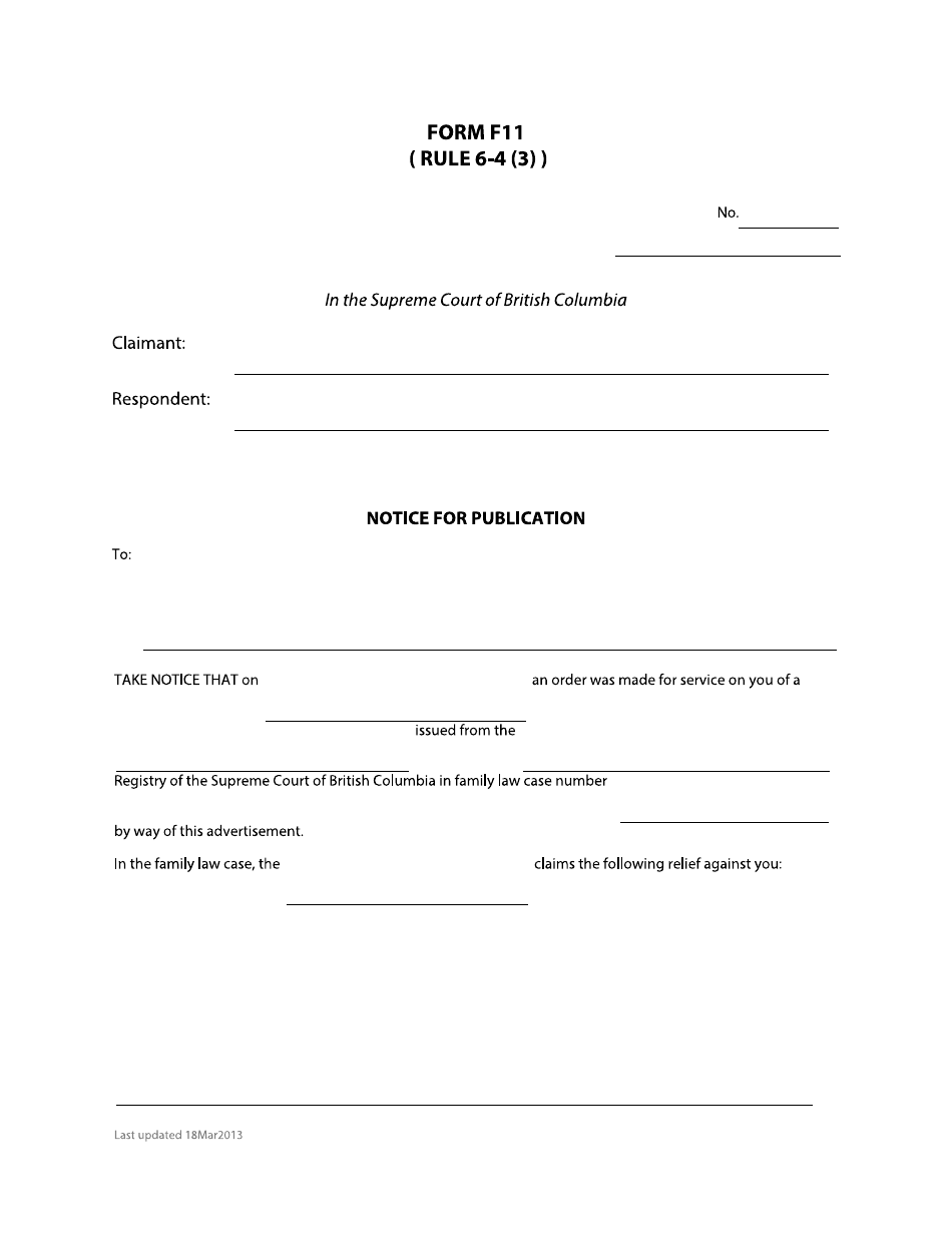 Form F11 Notice for Publication - British Columbia, Canada, Page 1