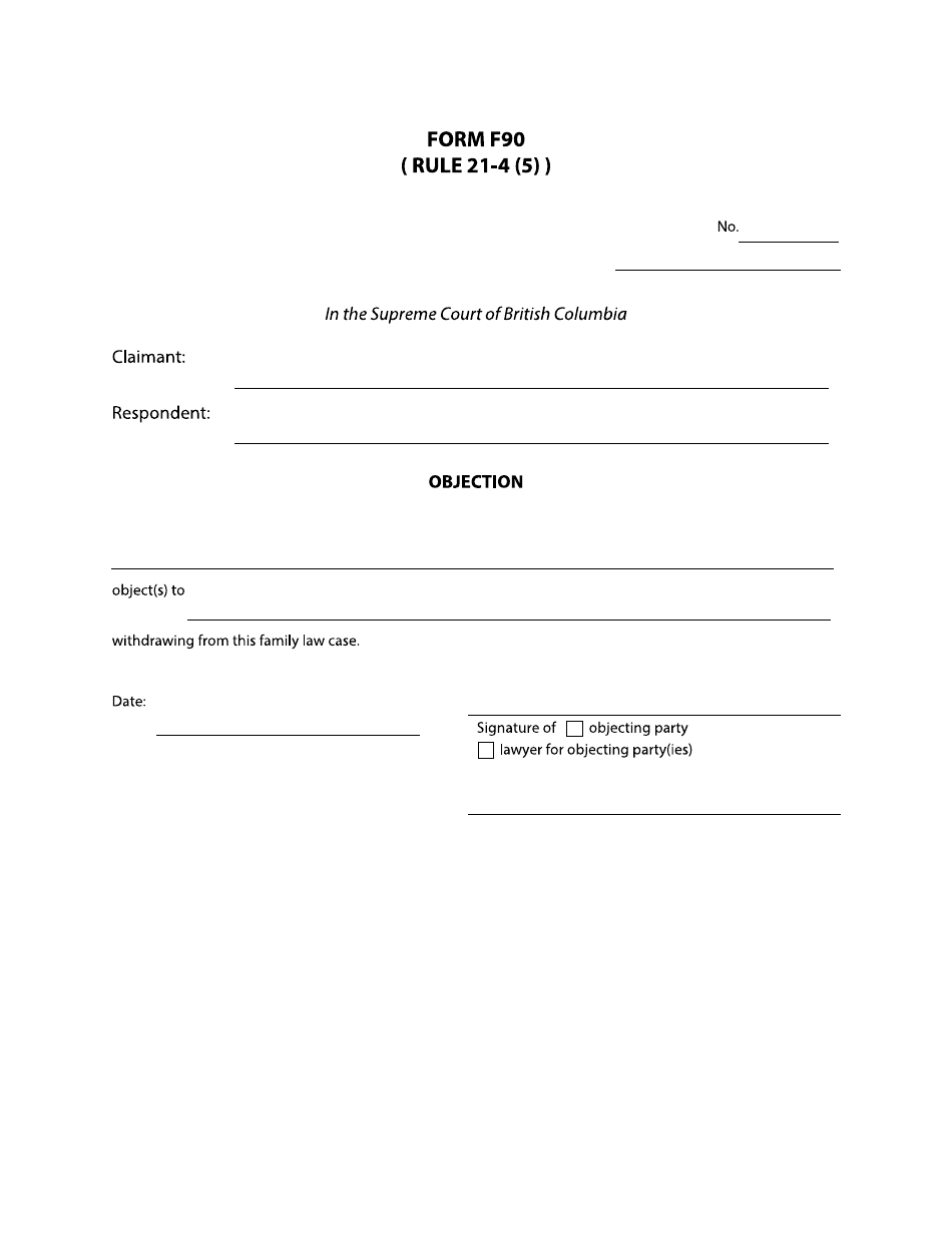 Form F90 Objection - British Columbia, Canada, Page 1