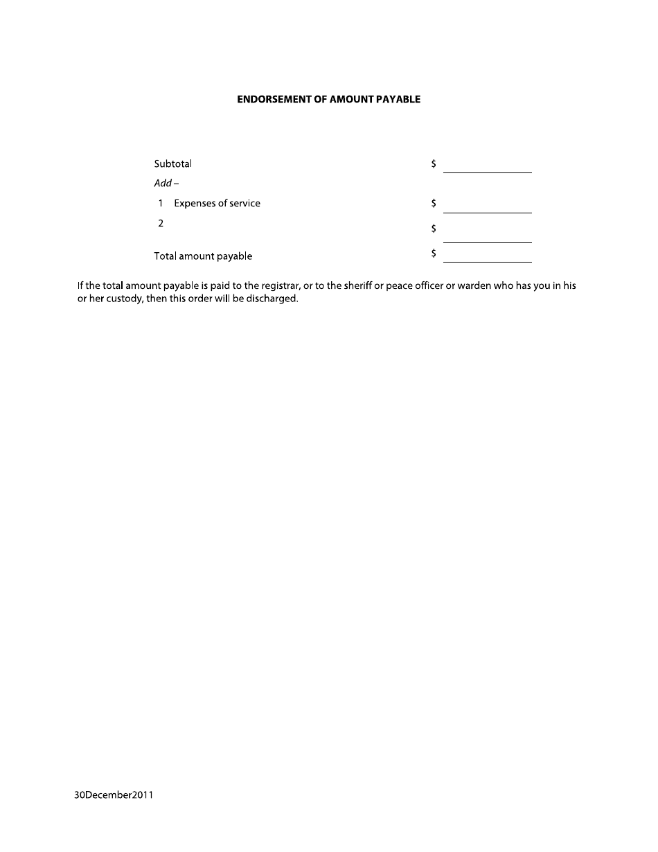 Form F69 Order of Committal - British Columbia, Canada, Page 2