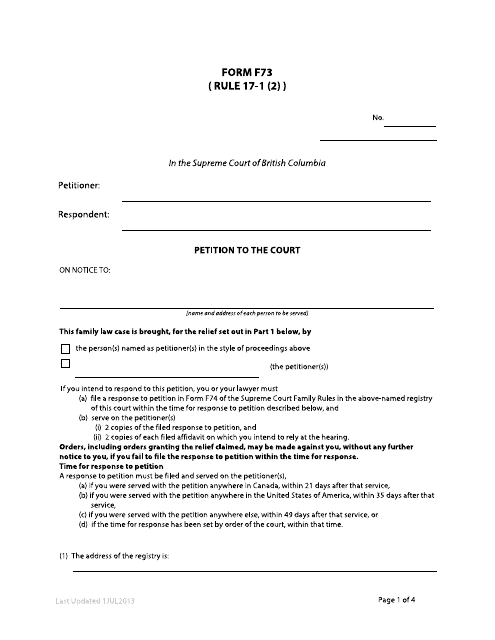 Form F73  Printable Pdf