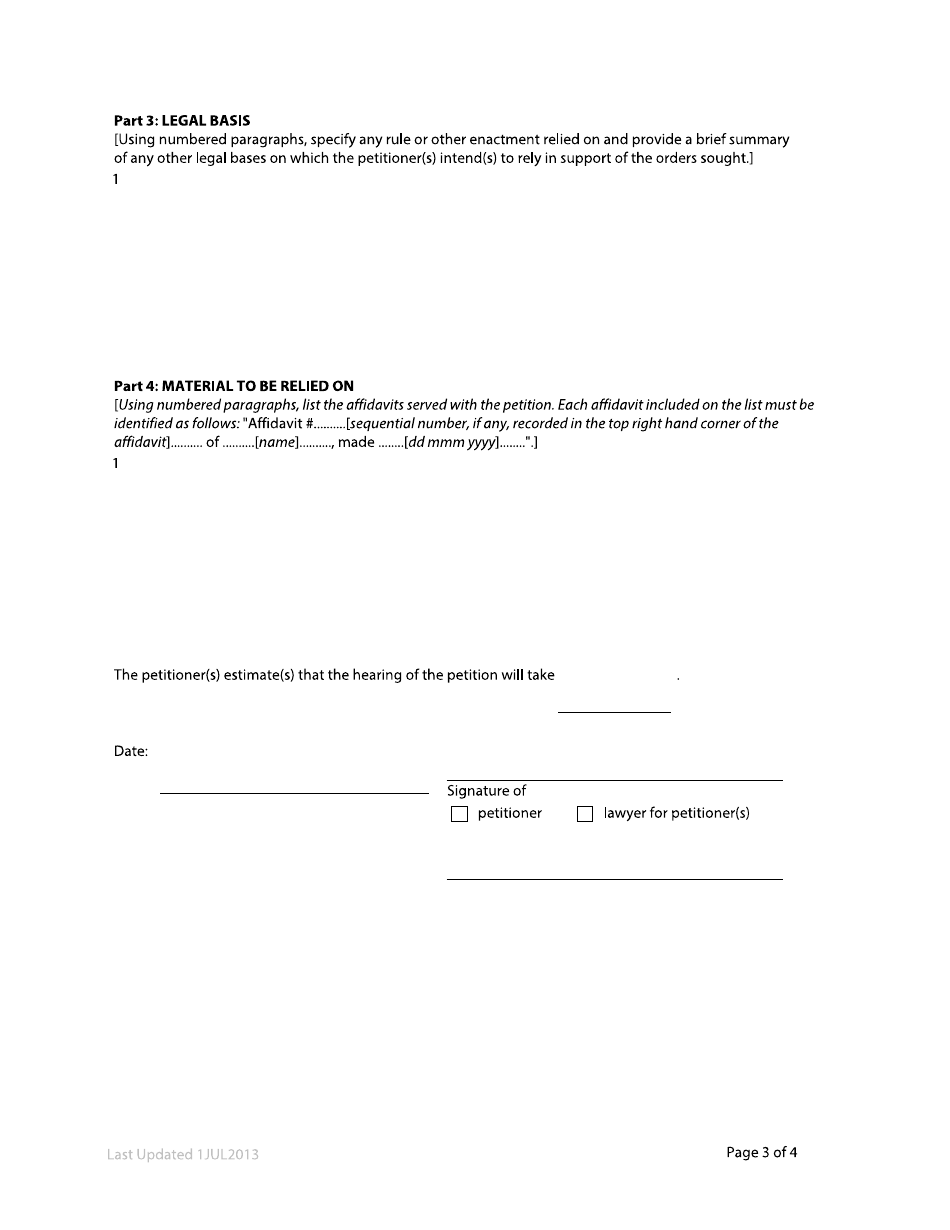 Form F73 Petition to the Court - British Columbia, Canada, Page 3