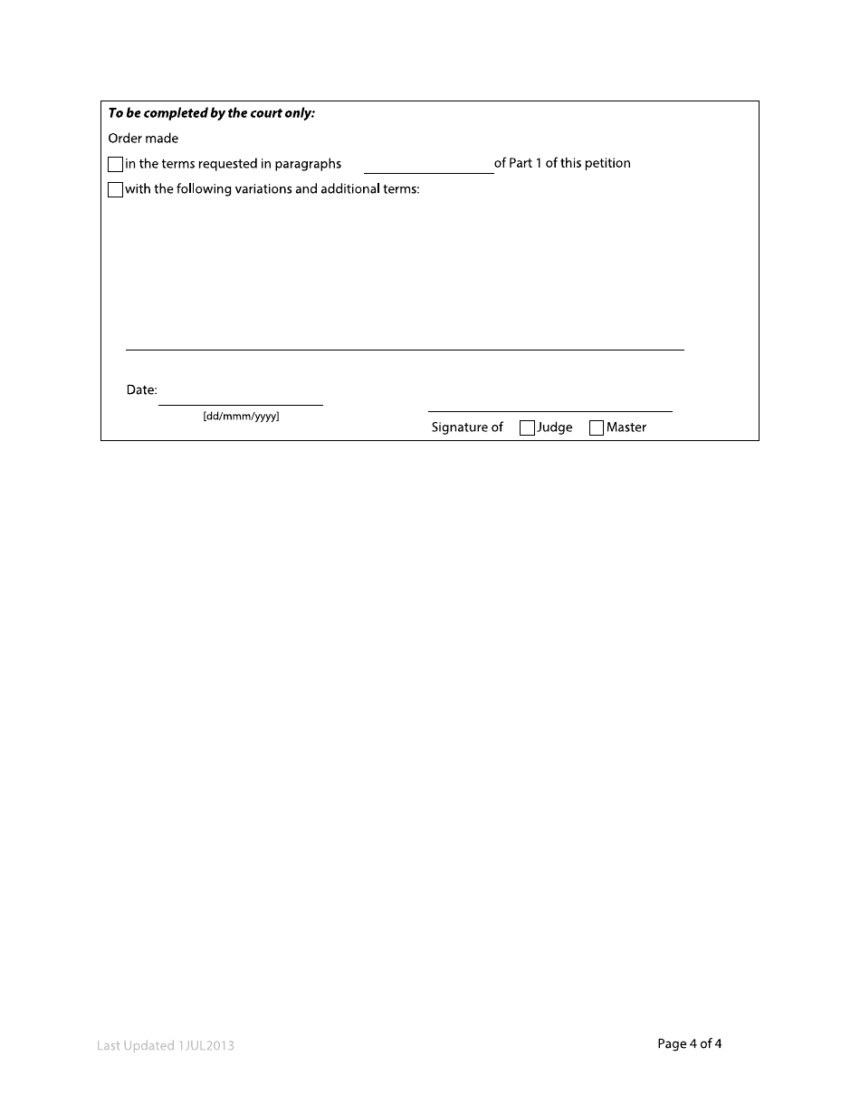 Form F73 Petition to the Court - British Columbia, Canada, Page 4
