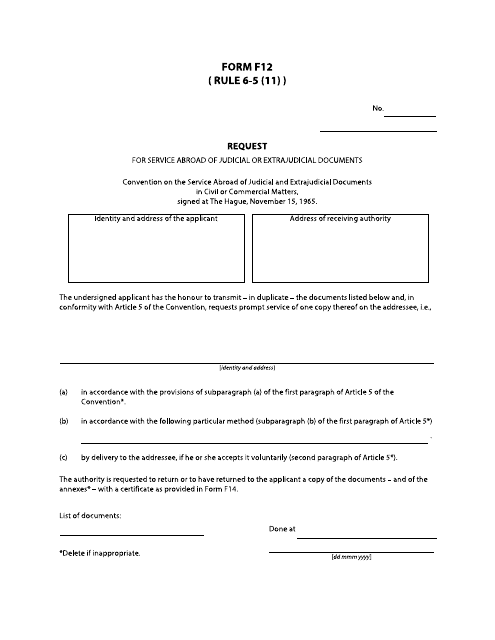 Form F12 Request - British Columbia, Canada