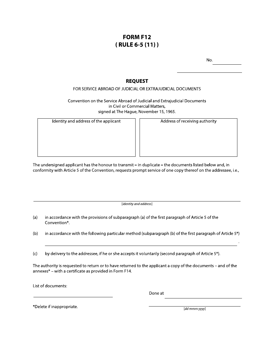 Form F12 Request - British Columbia, Canada, Page 1