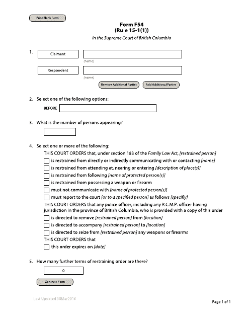 Form F54  Printable Pdf