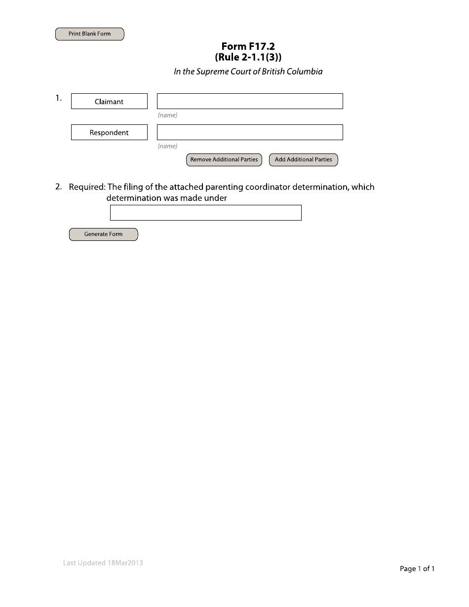 Form F17.2 Requisition - British Columbia, Canada, Page 1