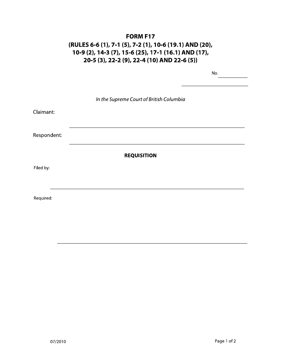 Form F17 Requisition - General - British Columbia, Canada, Page 1
