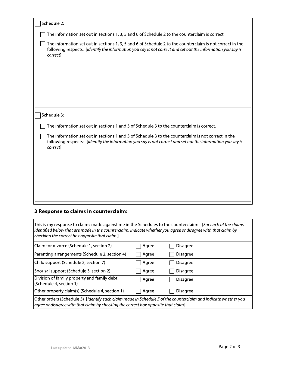 Form F6 Response to Counterclaim - British Columbia, Canada, Page 2