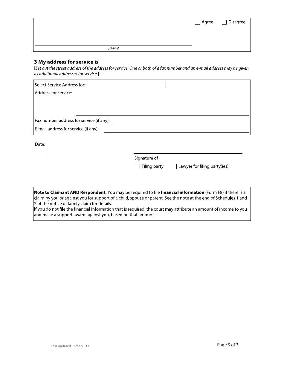 Form F6 Response to Counterclaim - British Columbia, Canada, Page 3