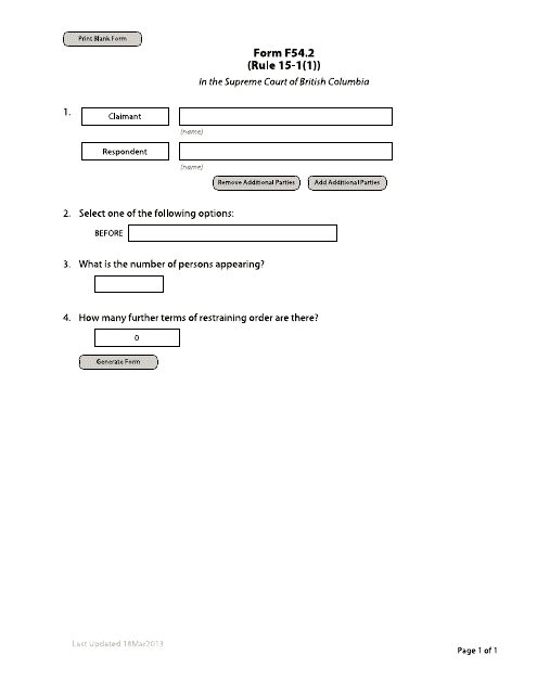 Form F66 Subpoena to Debtor - British Columbia, Canada