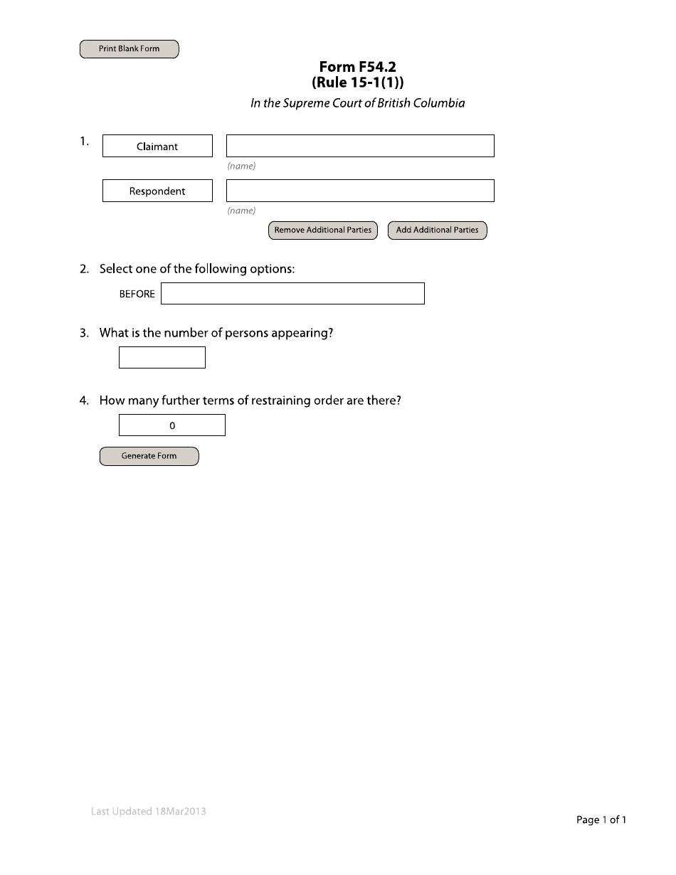 Form F66 Subpoena to Debtor - British Columbia, Canada, Page 1